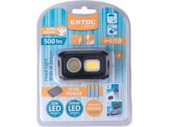 Extol Light Čelovka 500lm, Osram + COB, nabíjateľná, 3,7V/1Ah Lion, 3xAAA, USB, pohybový senzor