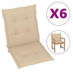 Vidaxl Podložky na záhradné stoličky 6 ks, béžové 100x50x4 cm