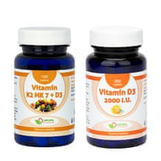 Natural Pharm Vitamín K2 MK-7 + D3 tablety 100 ks + Vitamín D3 2000 I.U. tablety 250 ks