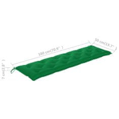 Vidaxl Záhradná lavička, zelená podložka 175 cm, tíkový masív