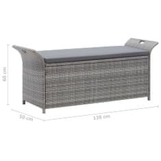 Vidaxl Úložná lavica s podložkou, sivá 138 cm, polyratan