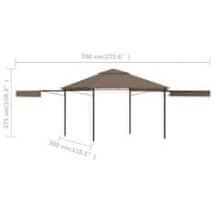Greatstore Altánok s 2 výsuvnými strechami 3x3x2,75 m sivohnedý 180 g/㎡