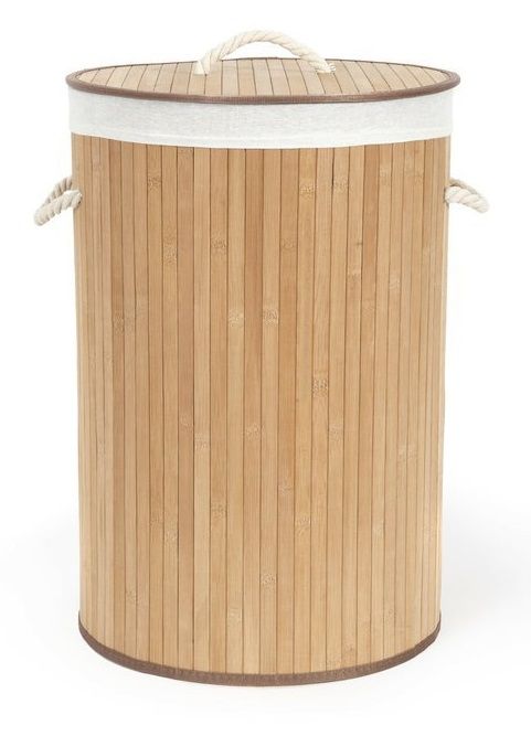 Compactor Bambusový kôš na bielizeň s vekom Bamboo - okrúhly, prírodný, 40 x v.60 cm