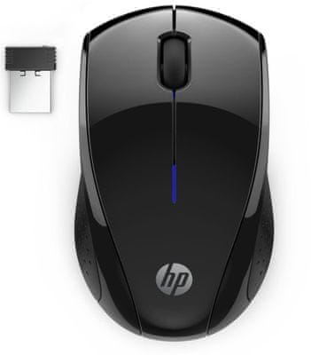 Bezdrôtová myš kancelárska HP Wireless 220 Silent čierna optická 1600 DPI ergonomická univerzálna úchop modré LED podsvietenie nastaviteľné