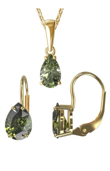 A-B A-B Sada pozlátených strieborných šperkov s kvapkou vltavína Zelený les 925 / 22K
