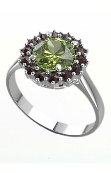 A-B A-B Strieborný 925/1000 prsteň Zelený lúč s prírodnými granátmi a vltavínom jw-AGVG3073