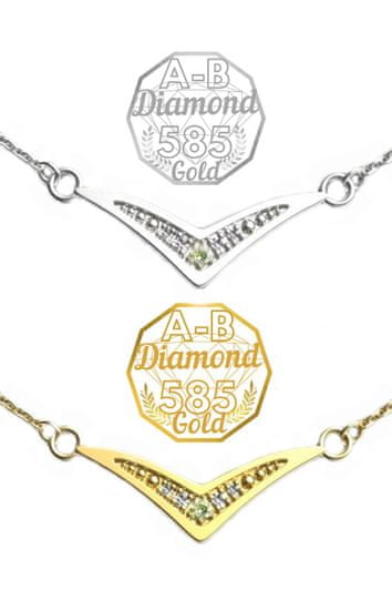 A-B A-B Náhrdelník víťazstva s českým vltavínom a diamantmi z bieleho a žltého zlata 585 / 14K jw-AUVD8122