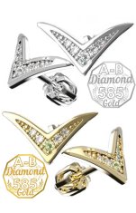 A-B A-B Víťazné náušnice s českým vltavínom a diamantmi z bieleho a žltého zlata 585 / 14K jw-AUVD2122Y