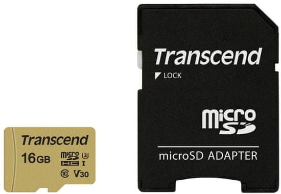Transcend Micro SDHC 500S 16GB 95MB/s UHS-I U3 + SD adaptér (TS16GUSD500S)