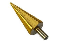 GEKO Vrták stupňovitý, 4-32mm, stupňovanie po 2mm, 15 otvorov, stopka 10mm, TiN, GEKO