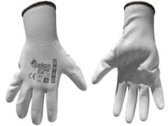 GEKO Ochranné rukavice biele z pletenej bavlny, polomáčané v PU, veľkosť 9 "