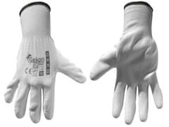 GEKO Ochranné rukavice biele z pletenej bavlny, polomáčané v PU, veľkosť 10 "