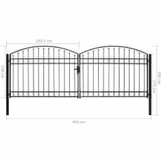 Petromila vidaXL Dvojkrídlová plotová brána s oblúkom, oceľ 400x150 cm, čierna