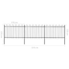Vidaxl Záhradný plot s oblúkovým zakončením, oceľ 5,1x1,2 m, čierny