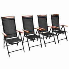 Vidaxl Skladacie záhradné stoličky 4 ks, hliník a textilén, čierne