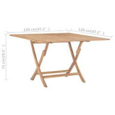 Vidaxl Skladací záhradný stôl 120x120x75 cm, tíkový masív