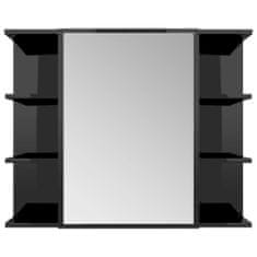 Vidaxl Skrinka so zrkadlom, lesklá čierna 80x20,5x64 cm, drevotrieska
