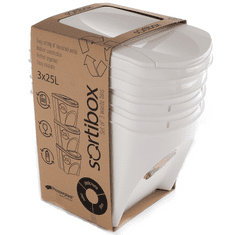 Prosperplast Sada 3 odpadkových košov SORTIBOX biela 392X293X335 s bielym vekom a nálepkami