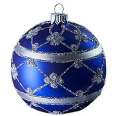 Decor By Glassor Vianočná guľa modrá, strieborný dekor (Veľkosť: 6)