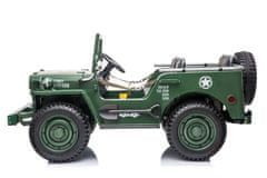 Beneo Elektrické autíčko USA ARMY 4X4, zelené, Trojmiestne, MP3 Prehrávač so vstupom USB/SD, Odpružené