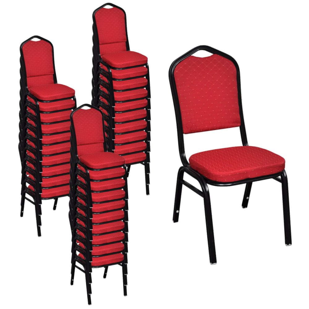 Vidaxl Stolové stoličky, 30 kusov, červené, látka