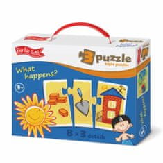 Vzdelávacie puzzle - "Čo sa stane potom? (Triple)". Farebné puzzle pre batoľatá. Učebné hračky pre deti