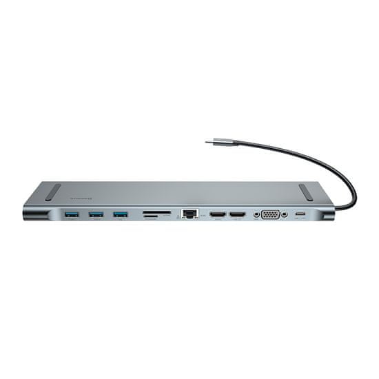 BASEUS dokovacia stanica USB-C (USB-C, 3× USB 3.0, 2× 4KHDMI, VGA, LAN RJ45, 3,5mm Jack, microSD/SD), CATSX-G0G