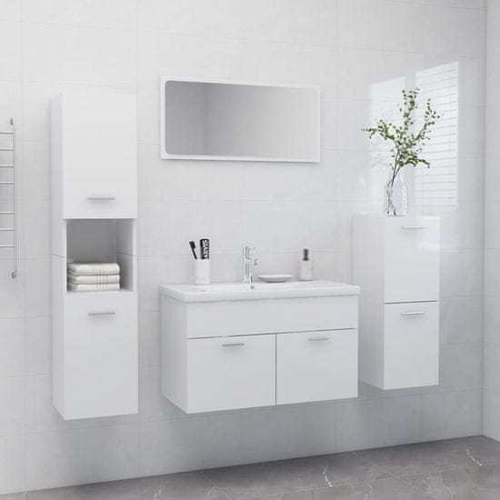 Vidaxl Súprava kúpeľňového nábytku lesklá biela drevotrieska