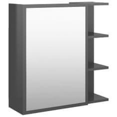 Vidaxl Skrinka so zrkadlom, lesklá sivá 62,5x20,5x64 cm, drevotrieska