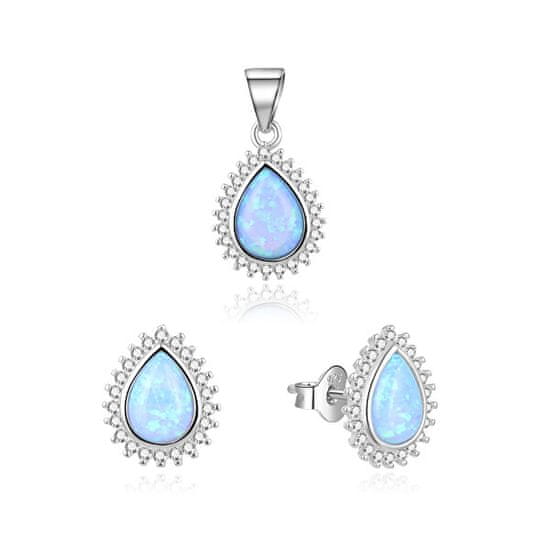 Beneto Pôvabná súprava šperkov s modrými opály AGSET231L (prívesok, náušnice)