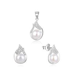 Beneto Elegantná strieborná súprava šperkov s pravými perlami AGSET220PL (prívesok, náušnice)