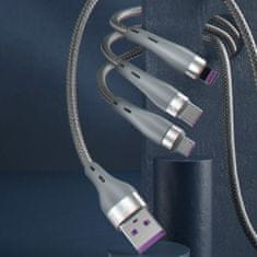 DUDAO L20X 3in1 kábel USB - Lightning / microUSB / USB-C 65W 1.2m, sivý