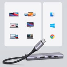 Ugreen CM511 HUB adaptér USB-C - 2x USB / HDMI / USB-C PD 100W, sivý