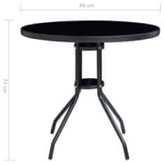 Vidaxl Záhradný stôl, čierny 80 cm, oceľ a sklo