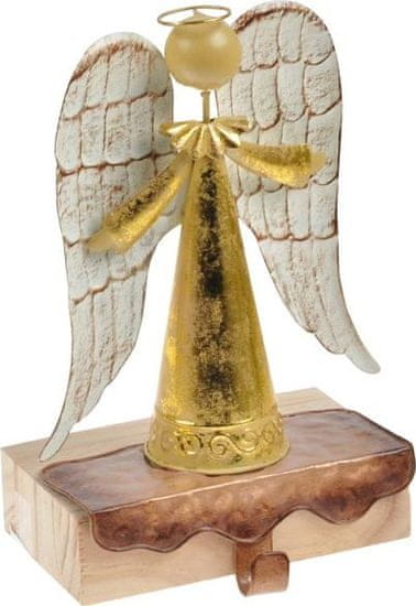 MFP s.r.o. anjel plech + drevo s háčikom 24cm - zlatý 8885793
