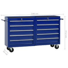 Vidaxl Dielenský vozík s 10 zásuvkami modrý oceľový