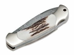 Böker 111910DAM Junior Scout Spearpoint Stag vreckový nôž 7 cm, damašek, paroh
