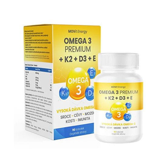 MOVit Omega 3 Premium + K2 + D3 + E, 90 kapsúl