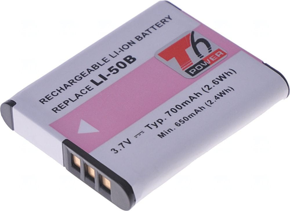 Batéria T6 Power pre digitálny fotoaparát Ricoh DB-100, Li-Ion, 3,7 V, 700 mAh (2,6 Wh), čierna