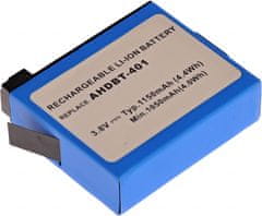 Batéria T6 Power pre videokameru GoPro AHDBT-401, Li-Ion, 3,8 V, 1150 mAh (4,4 Wh), čierna
