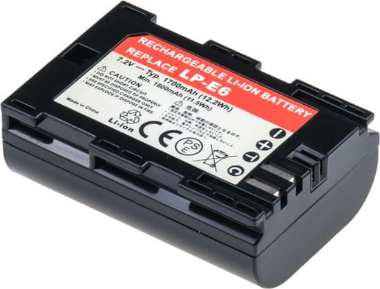 Batéria T6 Power pre digitálny fotoaparát Canon LP-E6, Li-Ion, 7,2 V, 1700 mAh (12,2 Wh), čierna
