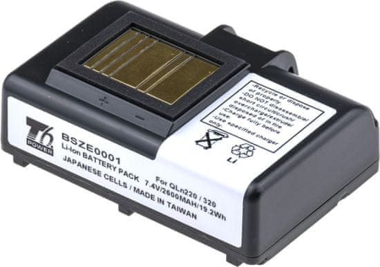 T6 power Batéria pre Zebra QLn220, Li-Ion, 7,4 V, 2600 mAh (19,2 Wh), čierna