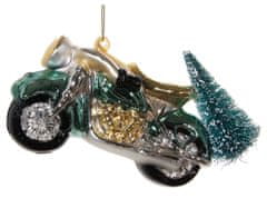 Shishi Sklenená ozdoba motorka zlato-zelená 14,5 cm