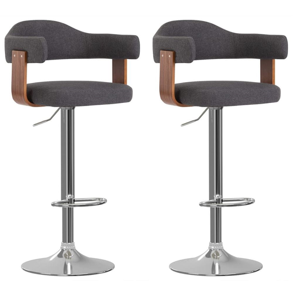 Vidaxl Barové stoličky 2 ks tmavosivé ohýbané drevo a látka