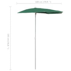 Vidaxl Polkruhový záhradný slnečník s tyčou 180x90 cm, zelený
