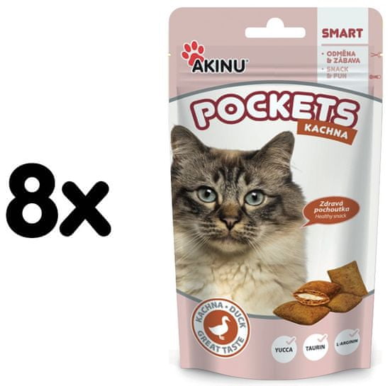 Akinu Pockets kačacie vankúšiky pre mačky 8×40 g