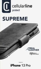 CellularLine Prémiové kožené puzdro typu kniha Supreme pre Apple iPhone 13 Pro SUPREMECIPH13PROK, čierne