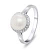 Elegantný strieborný prsteň s perlou a zirkónmi RI034W (Obvod 52 mm)