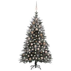Vidaxl Zasnežený umelý vianočný stromček s LED a súpravou gulí 150 cm PVC a PE