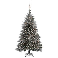 Vidaxl Zasnežený umelý vianočný stromček s LED a súpravou gulí 210 cm PVC a PE